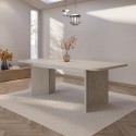 A1/GVE003 GRADE A1 - Beige Marble Effect Pillar Extendable Dining Table - Seats 6 - 8 - Geneva