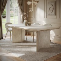 Beige Marble Effect Pillar Extendable Dining Table - Seats 6 - 8 - Geneva Beige Marble Effect Pillar Extendable Dining Table - Seats 6 - 8 - Geneva