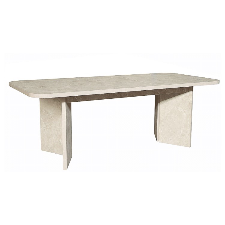 Beige Marble Effect Pillar Extendable Dining Table - Seats 6 - 8 - Geneva