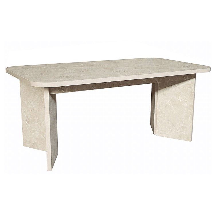 Beige Marble Effect Pillar Extendable Dining Table - Seats 6 - 8 - Geneva