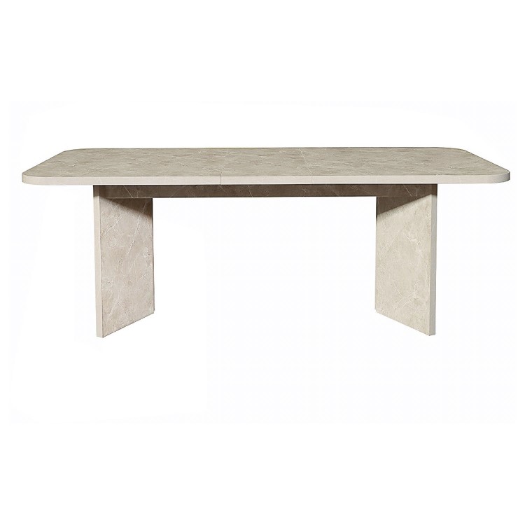 Beige Marble Effect Pillar Extendable Dining Table - Seats 6 - 8 - Geneva