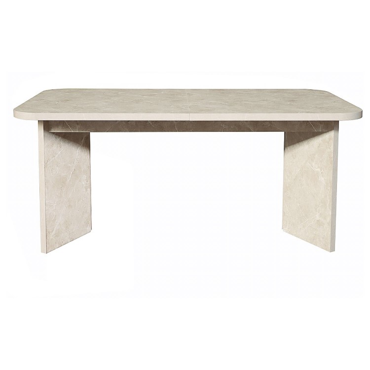 Beige Marble Effect Pillar Extendable Dining Table - Seats 6 - 8 - Geneva