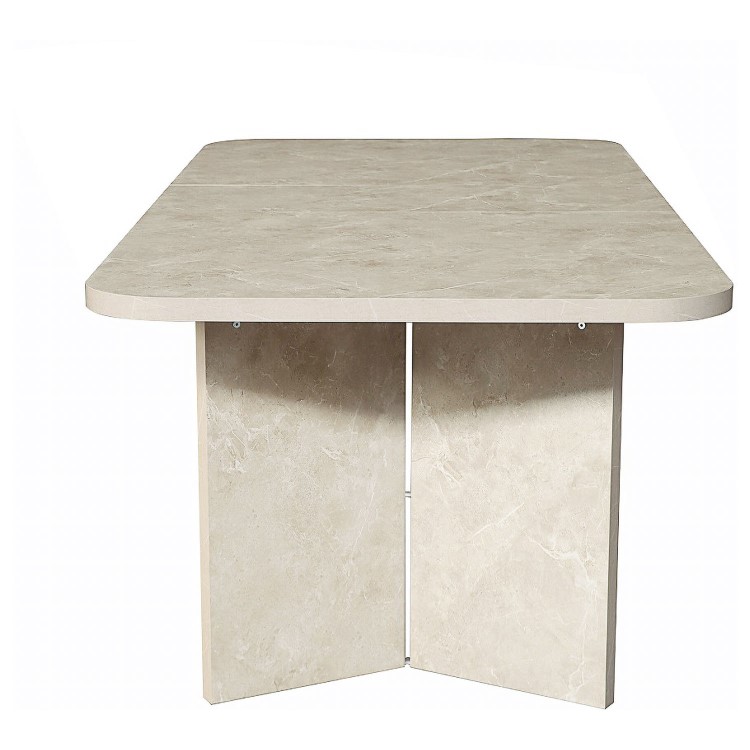 Beige Marble Effect Pillar Extendable Dining Table - Seats 6 - 8 - Geneva