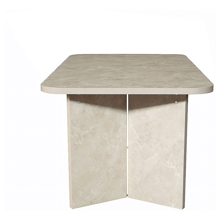 Beige Marble Effect Pillar Extendable Dining Table - Seats 6 - 8 - Geneva