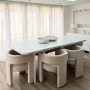 Beige Marble Effect Pillar Extendable Dining Table - Seats 6 - 8 - Geneva