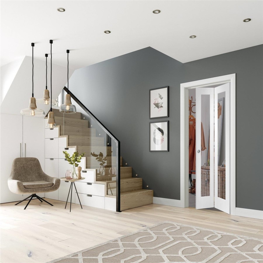 Internal White Primed Pattern 10 Bi-Fold with Clear Glass - White Primed, 1981 x 762 x 35 mm