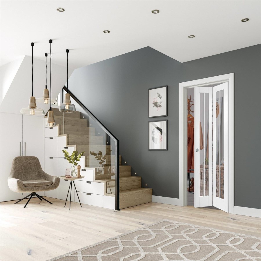 White Primed Worcester Internal Bi-Fold with Clear Glass - White Primed, 1981 x 686 x 35 mm