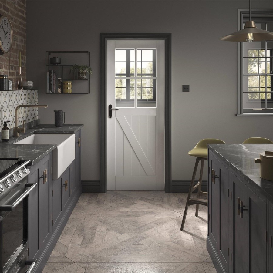 Internal White Primed Half-Glazed Cottage Door with Clear Glass - 1981 x 838 x 35mm - Charlbury - XL Joinery