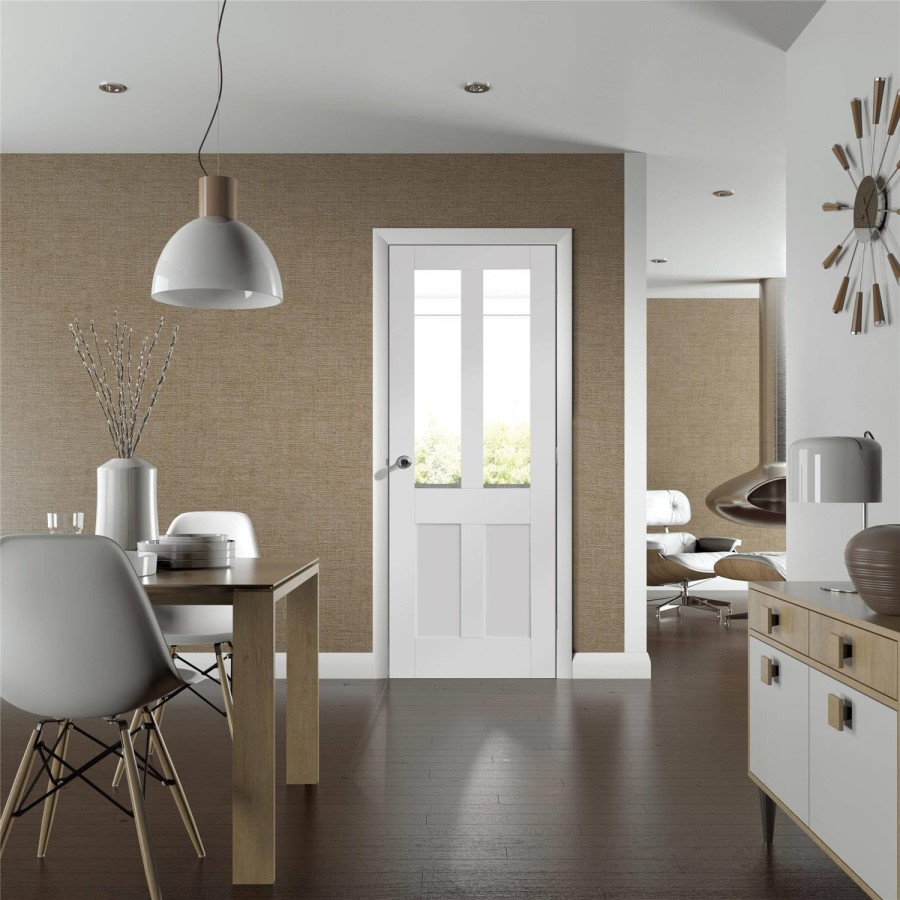 Internal White Primed Glazed Victorian 4-Panel Shaker Door with Clear Glass - 1981 x 686 x 35mm - Victoria - XL Joinery