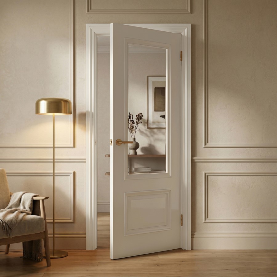 Internal White Primed Half-Glazed Door with Clear Bevelled Glass - 1981 x 762 x 35mm - Nelson - XL Joinery