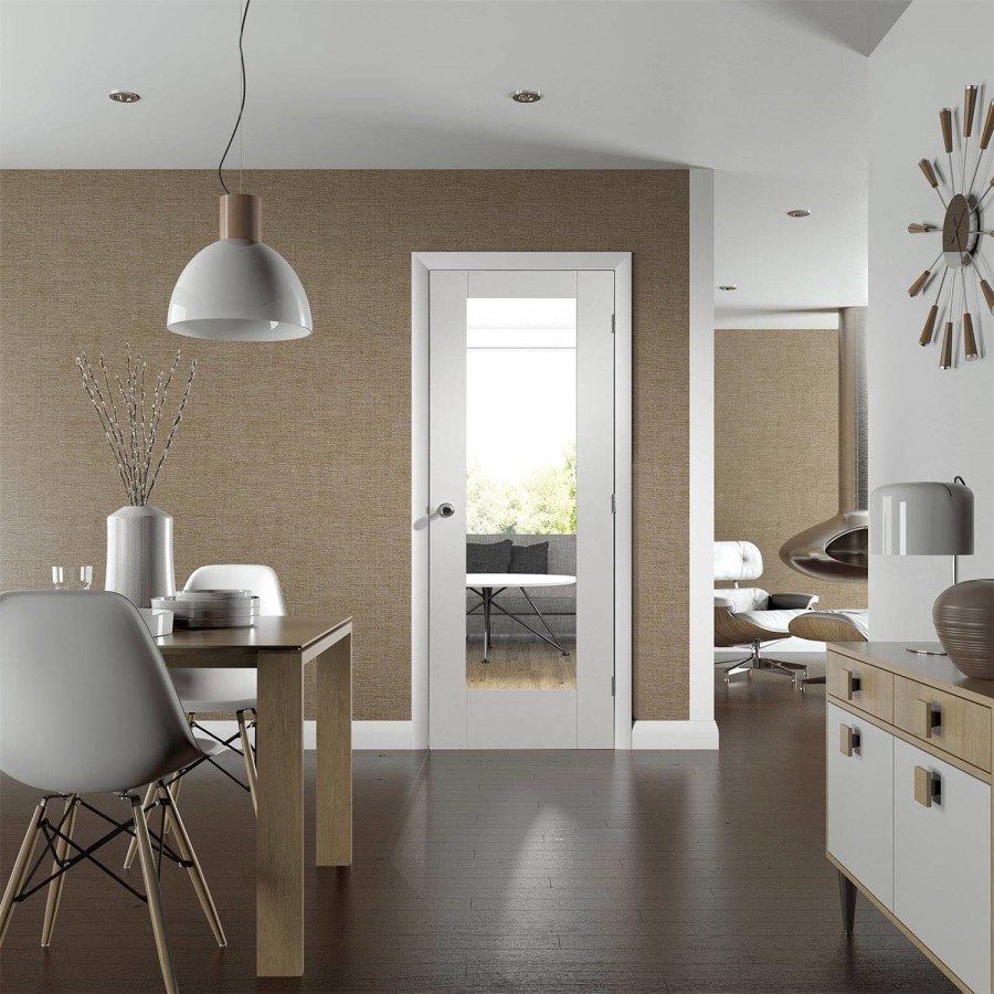Internal White Primed Pattern 10 with Clear Glass - White Primed, 1981 x 762 x 35 mm