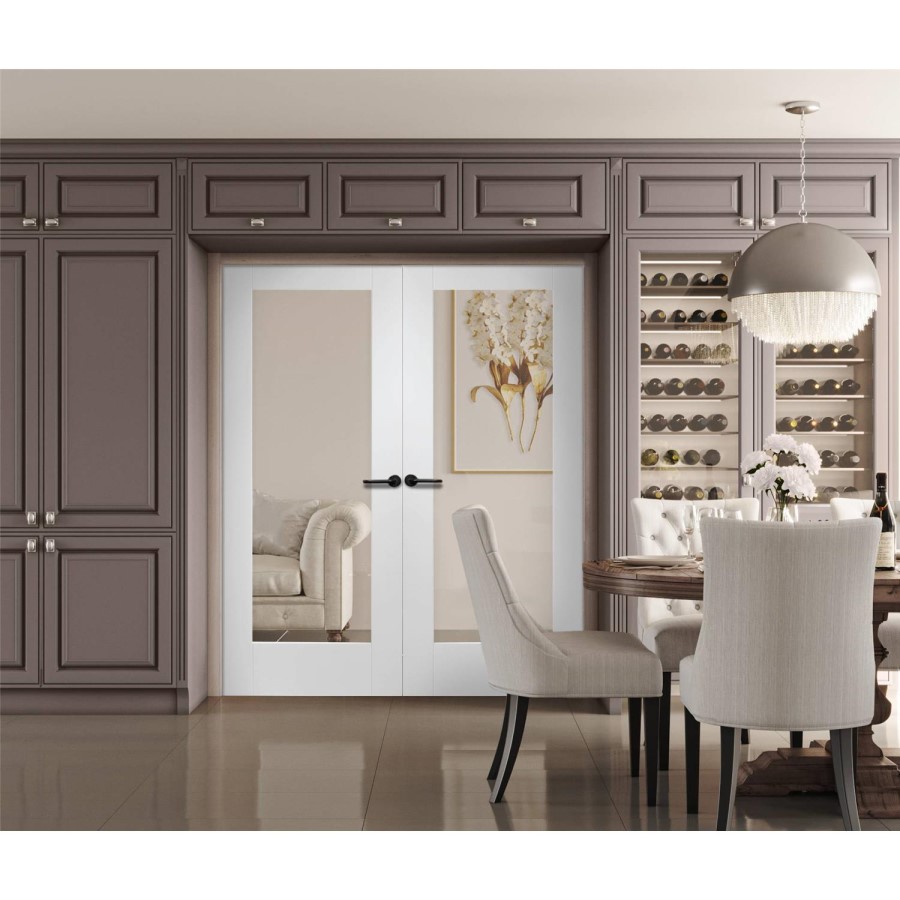 Internal White Primed Fully-Glazed French Doors with Clear Glass - 1981 x 1372 x 40mm - Pattern 10 - XL Joinery