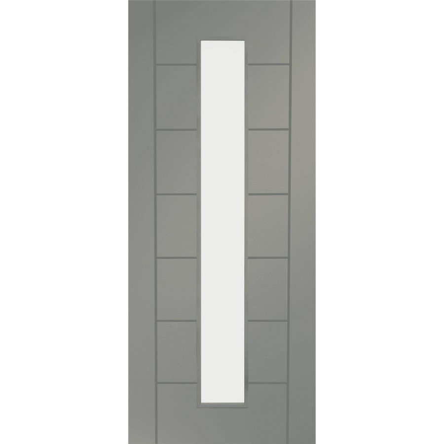 Internal White Primed Palermo 1L with Clear Glass Fire Door - White Primed, 1981 x 686 x 44 mm