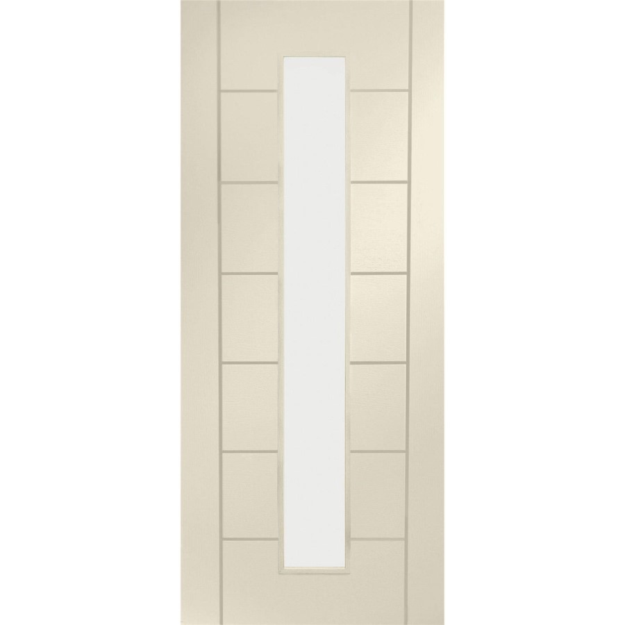 Internal White Primed Palermo 1L with Clear Glass Fire Door - White Primed, 1981 x 686 x 44 mm