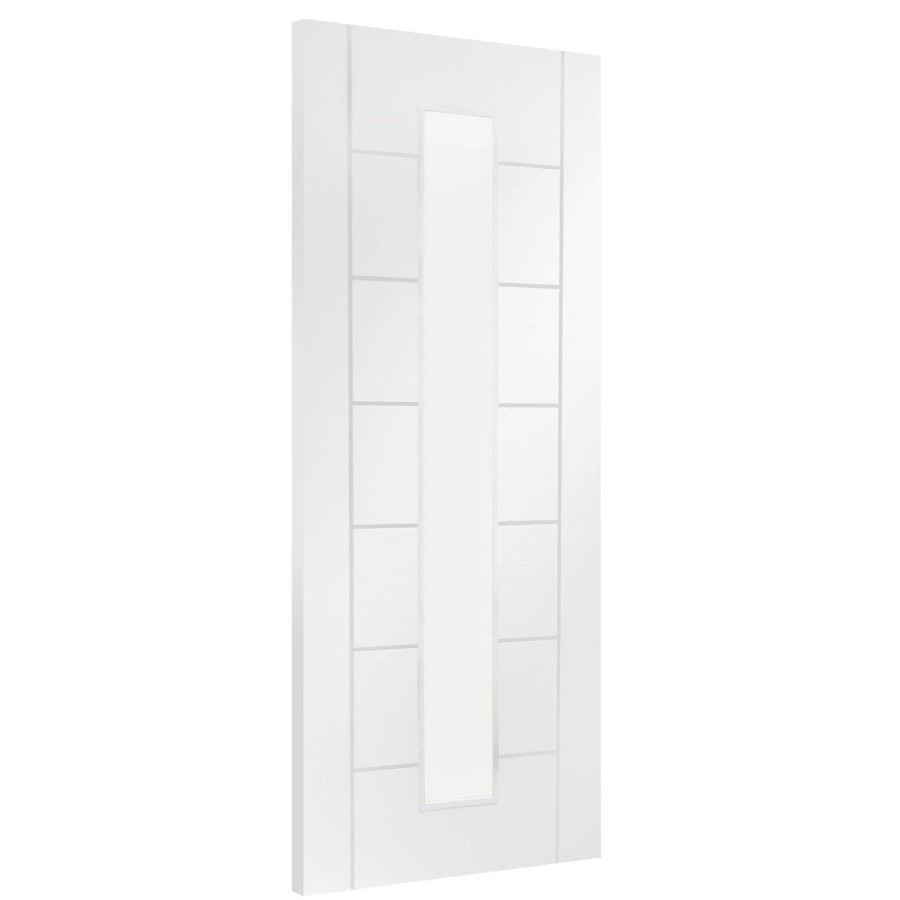 Internal White Primed Palermo 1L with Clear Glass Fire Door - White Primed, 1981 x 838 x 44 mm