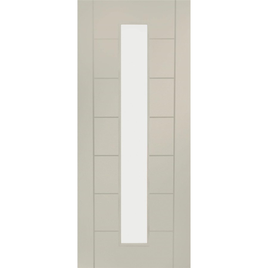 Internal White Primed Palermo 1L with Clear Glass Fire Door - White Primed, 1981 x 838 x 44 mm