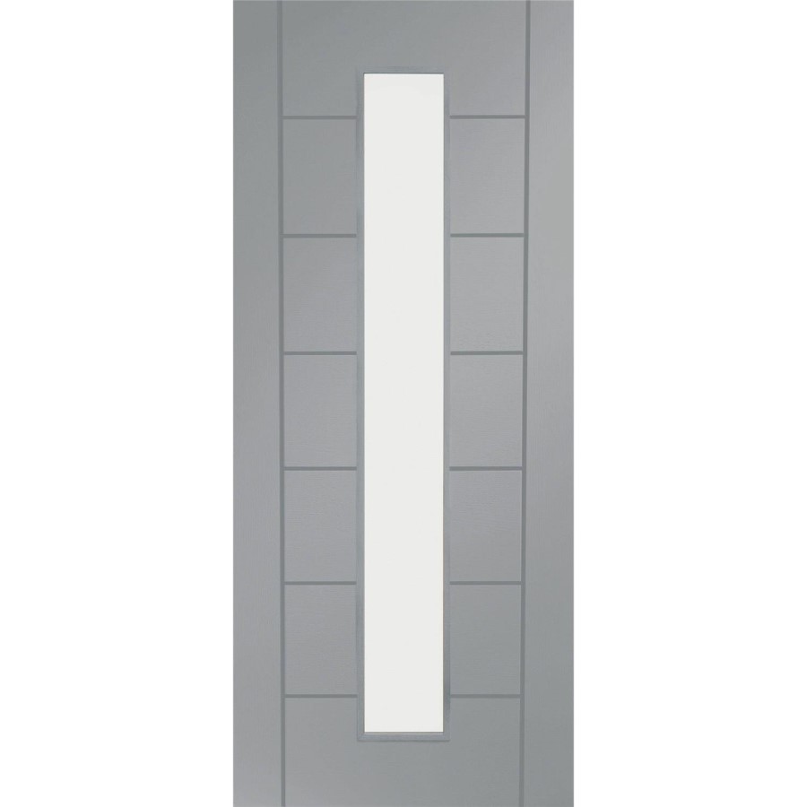Internal White Primed Palermo 1L with Clear Glass Fire Door - White Primed, 1981 x 838 x 44 mm