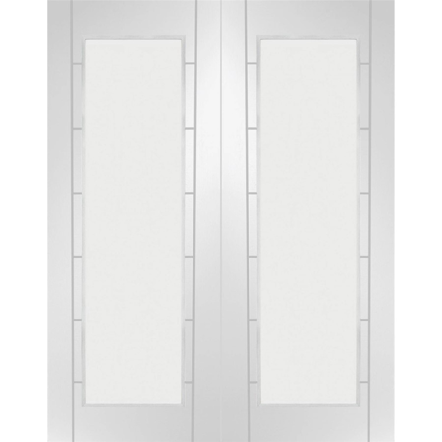 Internal White Primed Fully-Glazed French Doors with Clear Glass - 1981 x 1168 x 40mm - Palermo - XL Joinery