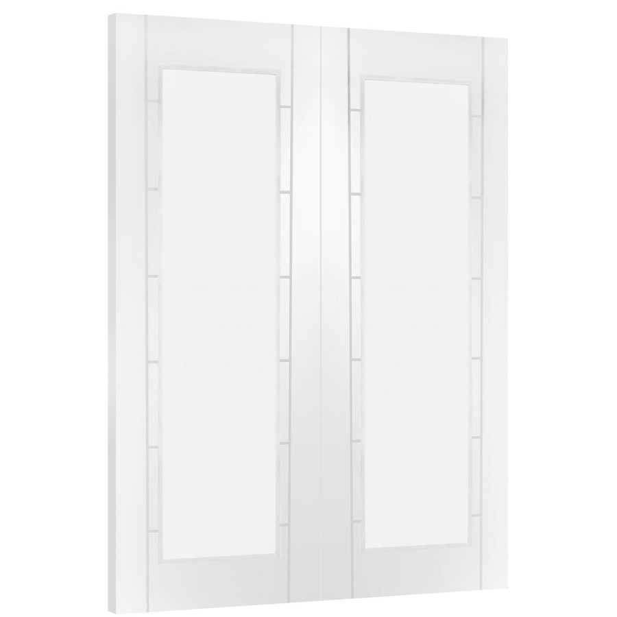 Internal White Primed Fully-Glazed French Doors with Clear Glass - 1981 x 1524 x 40mm - Palermo - XL Joinery