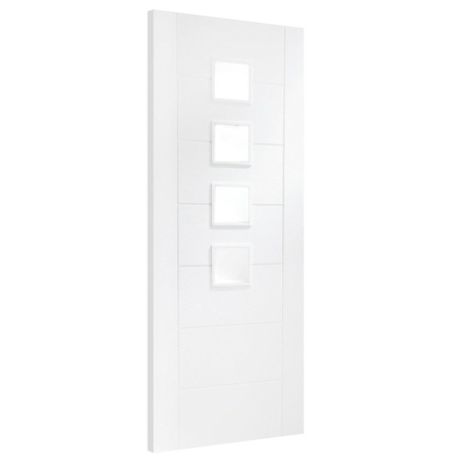 Internal White Primed Glazed 4-Light Door with Opaque Glass - 2040 x 826 x 40mm - Palermo - XL Joinery