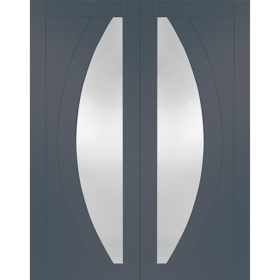 Internal White Primed Salerno Door Pair with Clear Glass - White Primed, 1981 x 1220 x 40 mm