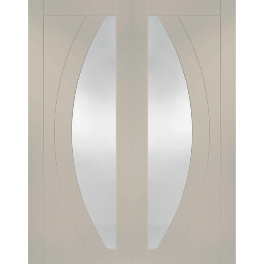 Internal White Primed Salerno Door Pair with Clear Glass - White Primed, 1981 x 1220 x 40 mm