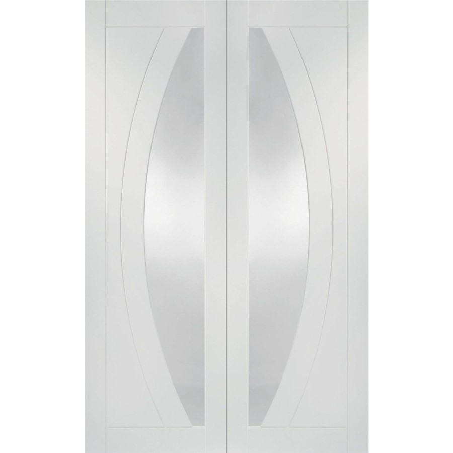 Internal White Primed Salerno Door Pair with Clear Glass - White Primed, 1981 x 1220 x 40 mm