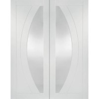 Internal White Primed Salerno Door Pair with Clear Glass - White Primed, 1981 x 1220 x 40 mm