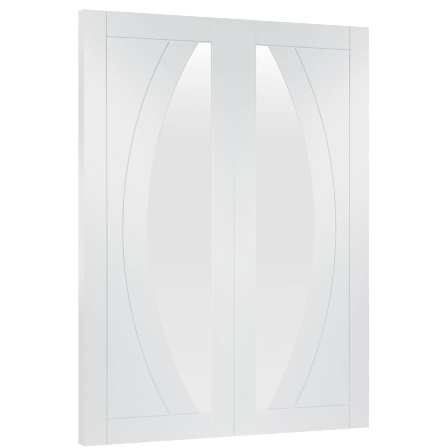 Internal White Primed Salerno Door Pair with Clear Glass - White Primed, 1981 x 1220 x 40 mm