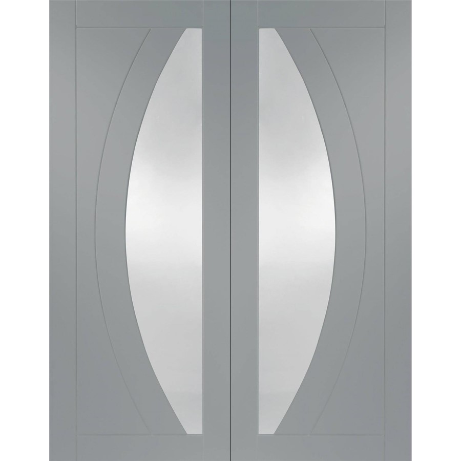 Internal White Primed Salerno Door Pair with Clear Glass - White Primed, 1981 x 1220 x 40 mm