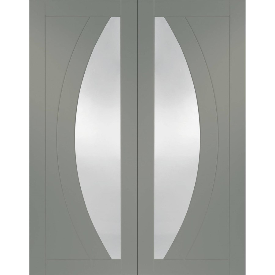 Internal White Primed Salerno Door Pair with Clear Glass - White Primed, 1981 x 1220 x 40 mm