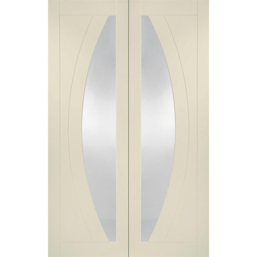 Internal White Primed Salerno Door Pair with Clear Glass - White Primed, 1981 x 1220 x 40 mm