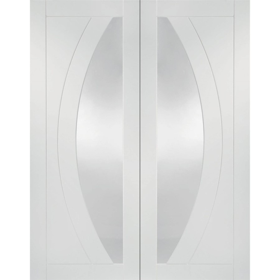Internal White Primed Salerno Door Pair with Clear Glass - White Primed, 1981 x 1220 x 40 mm