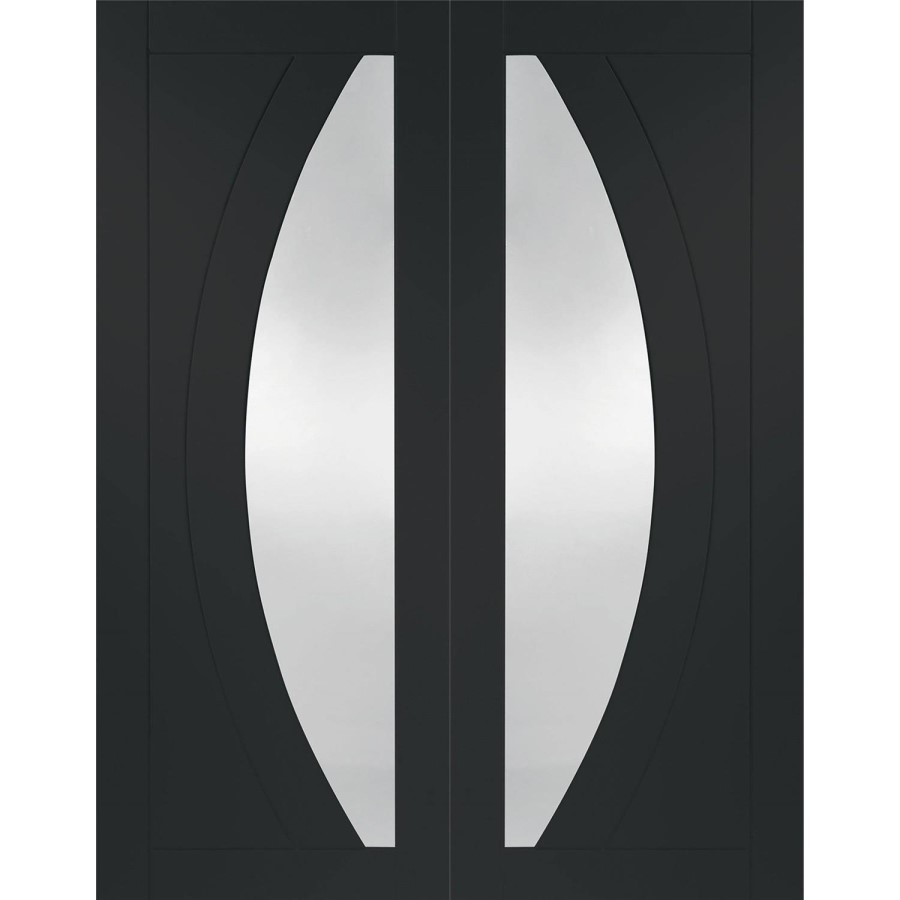 Internal White Primed Salerno Door Pair with Clear Glass - White Primed, 1981 x 1220 x 40 mm