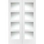 Internal White Primed Shaker Door Pair with Clear Glass - White Primed, 1981 x 1168 x 40 mm