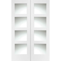 Internal White Primed Shaker Door Pair with Clear Glass - White Primed, 1981 x 1168 x 40 mm