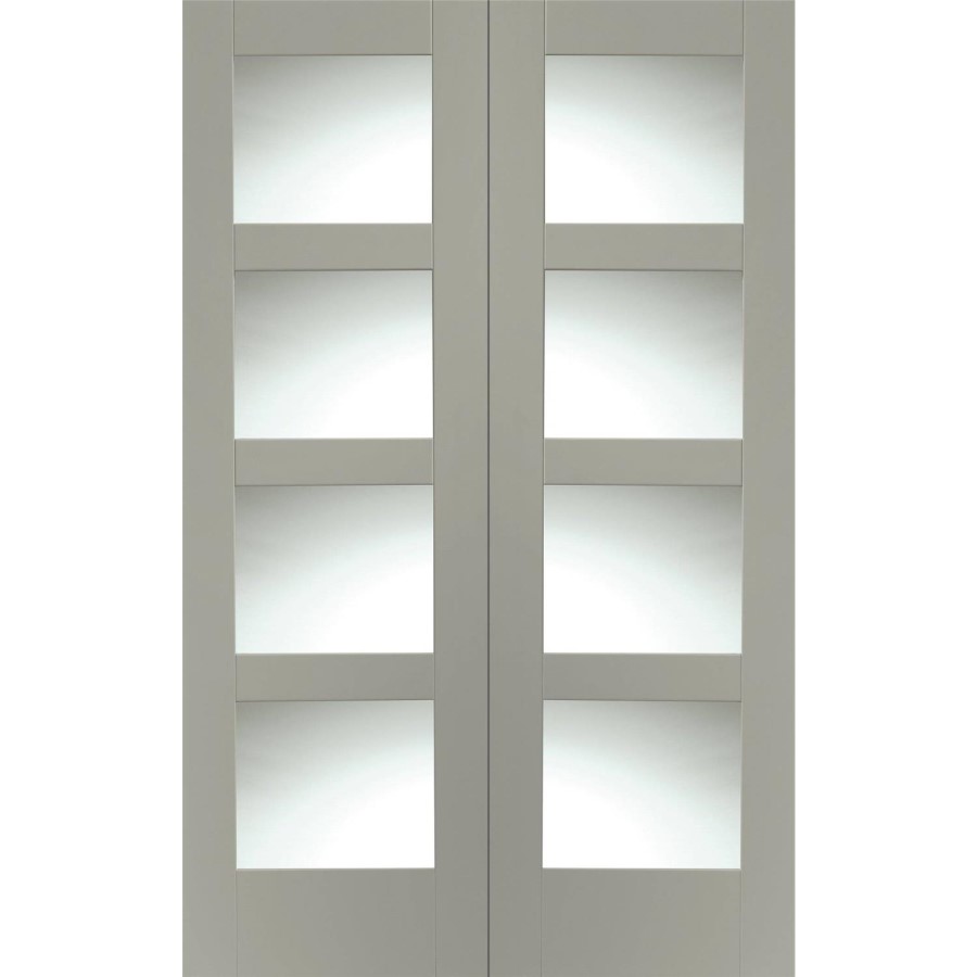 Internal White Primed Shaker Door Pair with Clear Glass - White Primed, 1981 x 1168 x 40 mm
