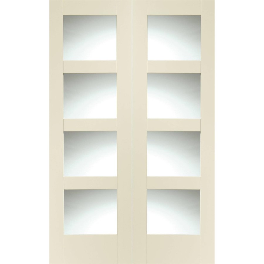 Internal White Primed Glazed 4-Panel Shaker Rebated French Doors with Clear Glass - 1981 x 1220 x 40mm - 4 Light - XL Joinery