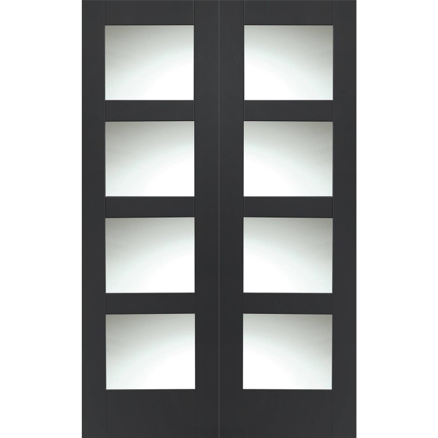 Internal White Primed Glazed 4-Panel Shaker Rebated French Doors with Clear Glass - 1981 x 1220 x 40mm - 4 Light - XL Joinery