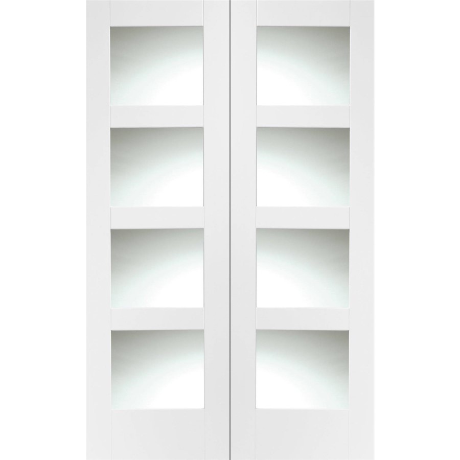 Internal White Primed Glazed 4-Panel Shaker Rebated French Doors with Clear Glass - 1981 x 1220 x 40mm - 4 Light - XL Joinery