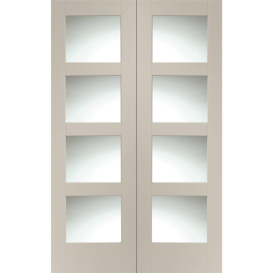 Internal White Primed Glazed 4-Panel Shaker Rebated French Doors with Clear Glass - 1981 x 1220 x 40mm - 4 Light - XL Joinery