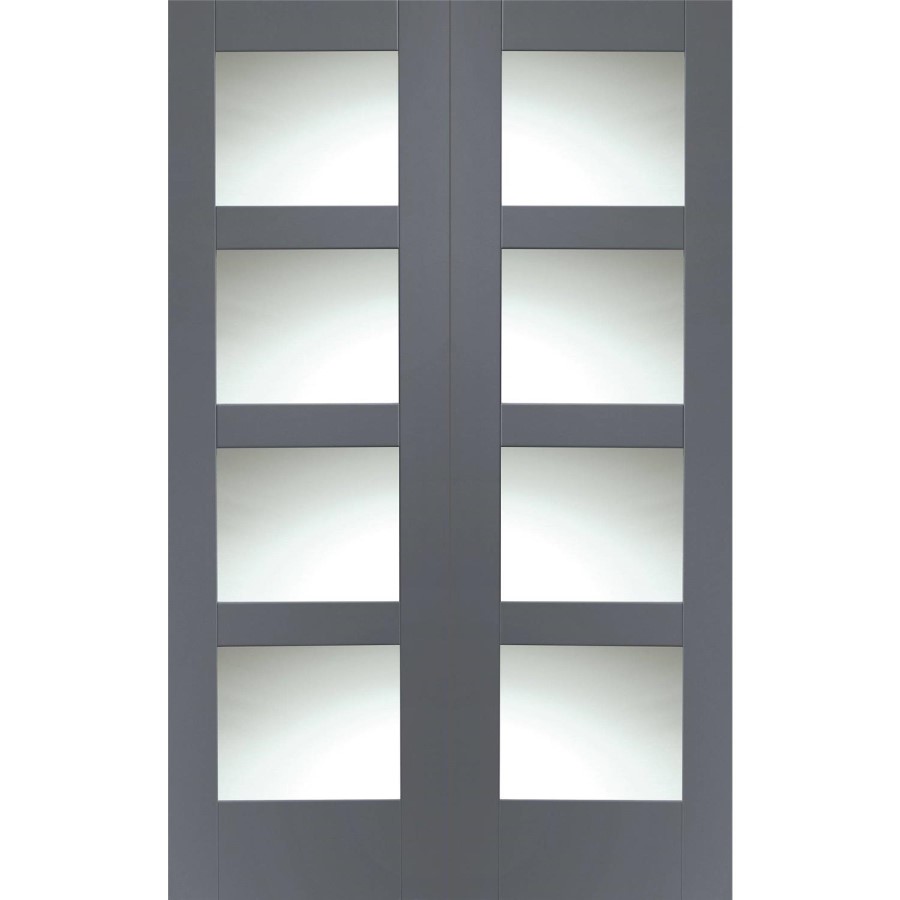 Internal White Primed Glazed 4-Panel Shaker Rebated French Doors with Clear Glass - 1981 x 1220 x 40mm - 4 Light - XL Joinery