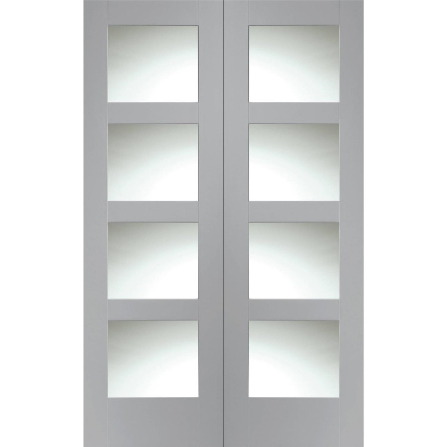 Internal White Primed Glazed 4-Panel Shaker Rebated French Doors with Clear Glass - 1981 x 1220 x 40mm - 4 Light - XL Joinery