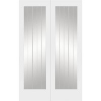 Internal White Primed Suffolk 1L Pair (Clear Etched Glass) - White Primed, 1981 x 1168 x 40 mm