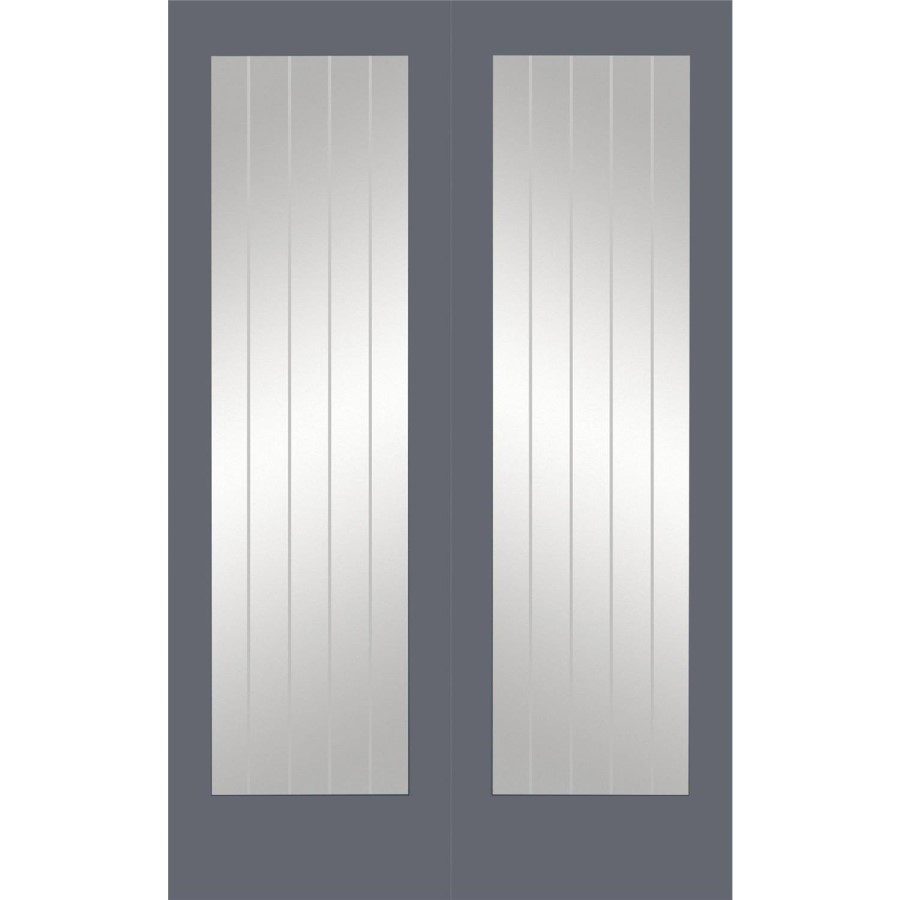Internal White Primed Fully-Glazed Cottage Rebated French Doors with Clear Etched Glass - 1981 x 1220 x 40mm - Suffolk - XL Joinery