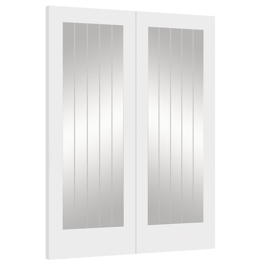 Internal White Primed Fully-Glazed Cottage Rebated French Doors with Clear Etched Glass - 1981 x 1220 x 40mm - Suffolk - XL Joinery