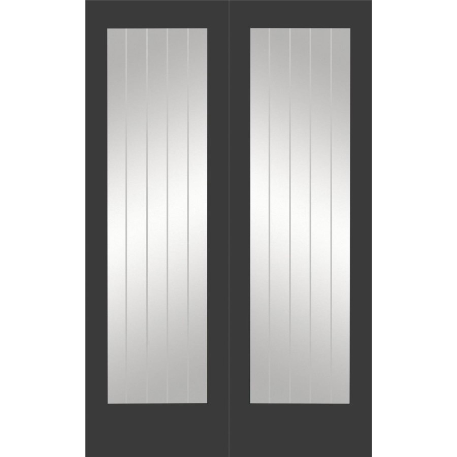 Internal White Primed Fully-Glazed Cottage Rebated French Doors with Clear Etched Glass - 1981 x 1220 x 40mm - Suffolk - XL Joinery