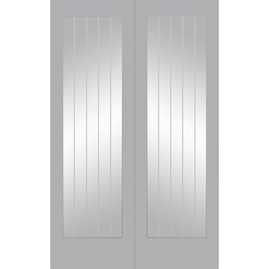 Internal White Primed Fully-Glazed Cottage Rebated French Doors with Clear Etched Glass - 1981 x 1220 x 40mm - Suffolk - XL Joinery