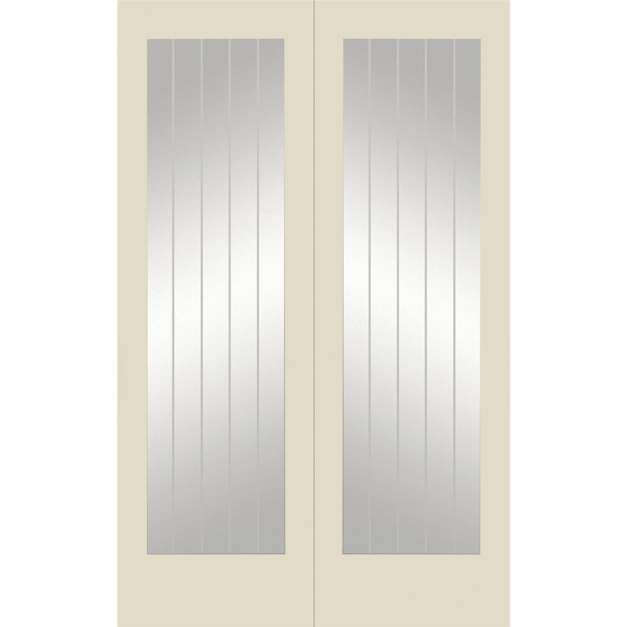 Internal White Primed Fully-Glazed Cottage Rebated French Doors with Clear Etched Glass - 1981 x 1220 x 40mm - Suffolk - XL Joinery
