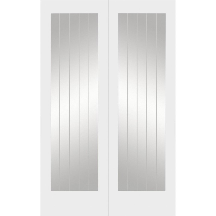 Internal White Primed Fully-Glazed Cottage French Doors with Clear Etched Glass - 1981 x 1372 x 40mm - Suffolk - XL Joinery